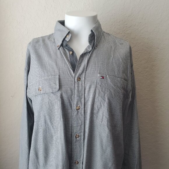 VTG Tommy Hilfiger Men's Hounds tooth Long Sleeve Button Up Shirt L - Picture 2 of 11